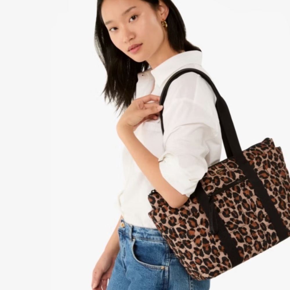 ♠️Kate Spade Camden Quilted Leopard Print Tote Bag with Black Straps - like New - Picture 3 of 7